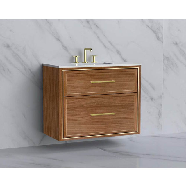 Madeli - Madeli Edge 36'' Wall hung Vanity Cabinet in Natural Walnut/HW: Handles Brushed Nickel(BN) - Natural Walnut With Brushed Nickel