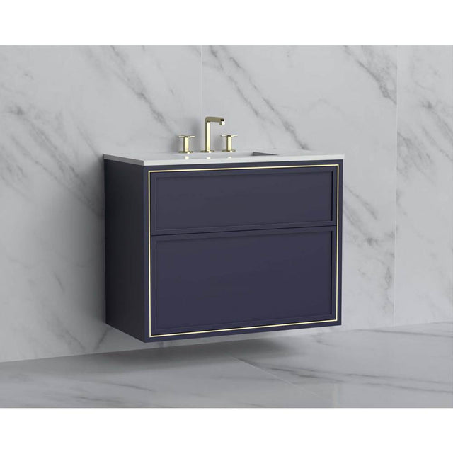 Madeli - Madeli Edge 36'' Wall hung Vanity Cabinet in Sapphire/HW: No Handles - Inlay  Polished Nickel(PN) - Sapphire With Polished Nickel