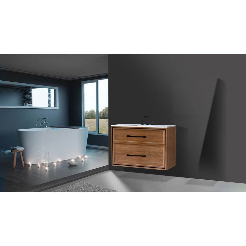 Madeli - Madeli Edge 42'' Wall hung Vanity Cabinet in Natural Walnut/HW: Handles Satin Brass(SB) - Natural Walnut With Satin Brass