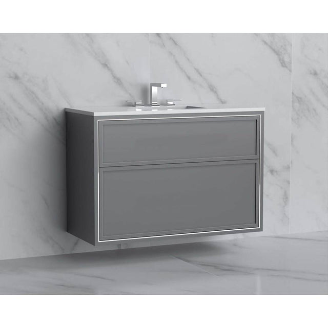 Madeli - Madeli Edge 42'' Wall hung Vanity Cabinet in Studio Grey/HW: No Handles - Inlay  Brushed Nickel(BN) - Studio Gray With Brushed Nickel