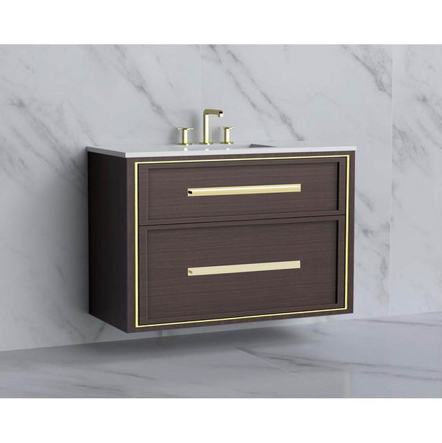 Madeli - Madeli Edge 42'' Wall hung Vanity Cabinet in Walnut/HW: Handles Polished Nickel(PN) - Walnut With Polished Nickel