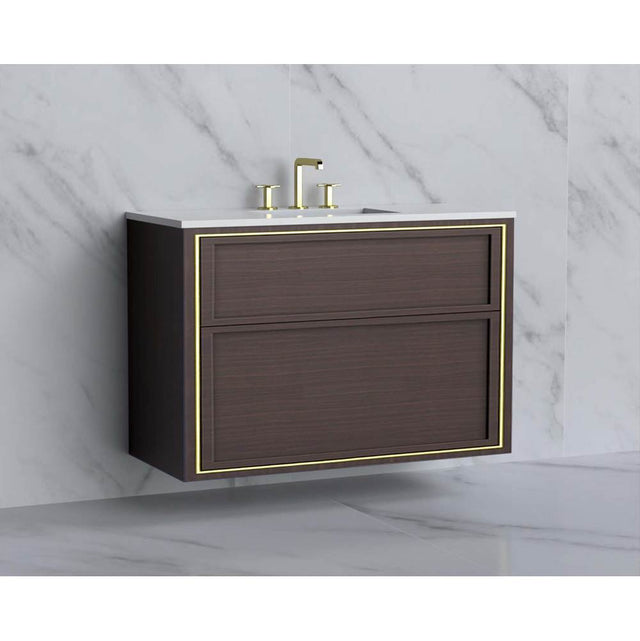 Madeli - Madeli Edge 42'' Wall hung Vanity Cabinet in Walnut/HW: No Handles - Inlay  Polished Nickel(PN) - Walnut With Polished Nickel