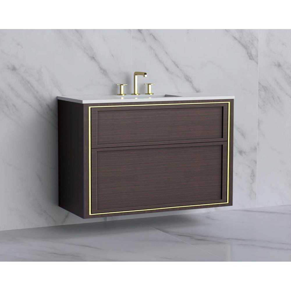 Madeli - Madeli Edge 42'' Wall hung Vanity Cabinet in Walnut/HW: No Handles - Inlay  Satin Brass(SB) - Walnut With Satin Brass