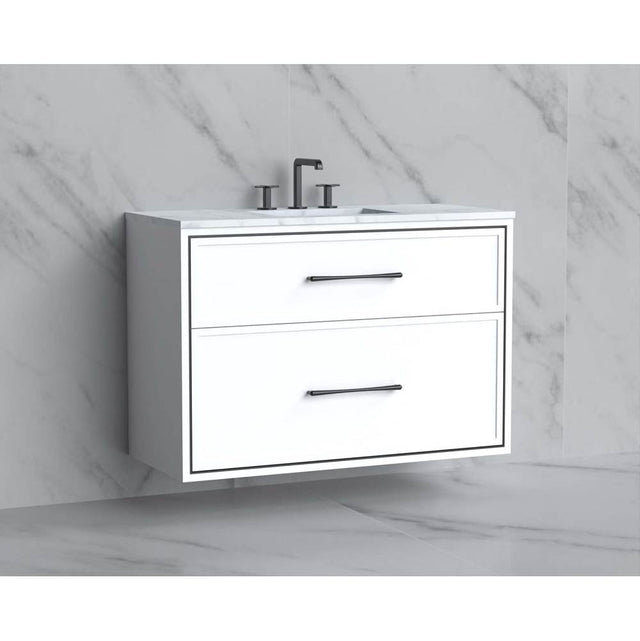 Madeli - Madeli Edge 42'' Wall hung Vanity Cabinet in White/HW: Handles Satin Brass(SB) - White With Satin Brass