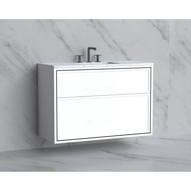 Madeli - Madeli Edge 42'' Wall hung Vanity Cabinet in White/HW: No Handles - No Handles - Inlay   Matte Black(MB) - White With Matte Black