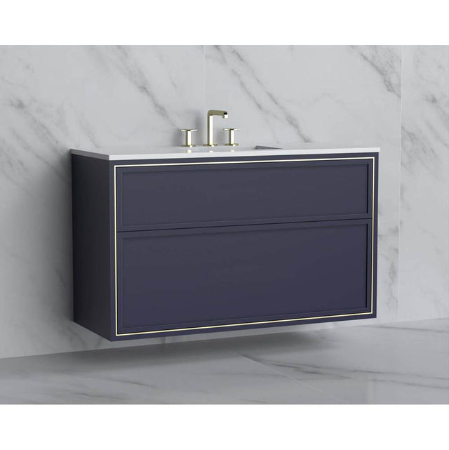 Madeli - Madeli Edge 48C'' Wall hung Vanity Cabinet in Sapphire/HW: No Handles - Inlay  Polished Chrome(PC) - Sapphire With Polished Chrome