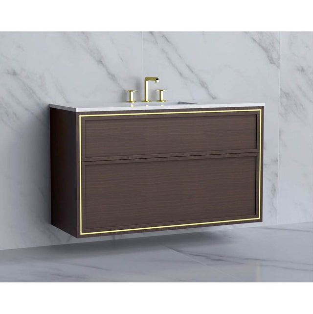 Madeli - Madeli Edge 48C'' Wall hung Vanity Cabinet in Walnut/HW: No Handles - Inlay  Brushed Nickel(BN) - Walnut With Brushed Nickel