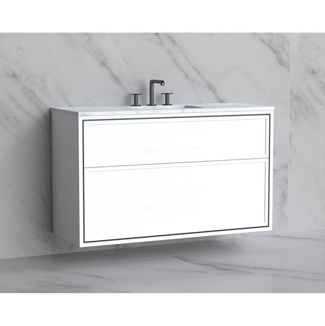 Madeli - Madeli Edge 48C'' Wall hung Vanity Cabinet in White/HW: No Handles - Inlay  Matte Black(MB) - White With Matte Black