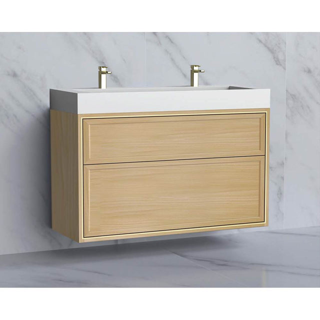 Madeli - Madeli Edge 48D'' Wall hung Vanity Cabinet in Natural Oak/HW: No Handles - Inlay  Polished Chrome(PC) - Natural Oak With Polished Chrome
