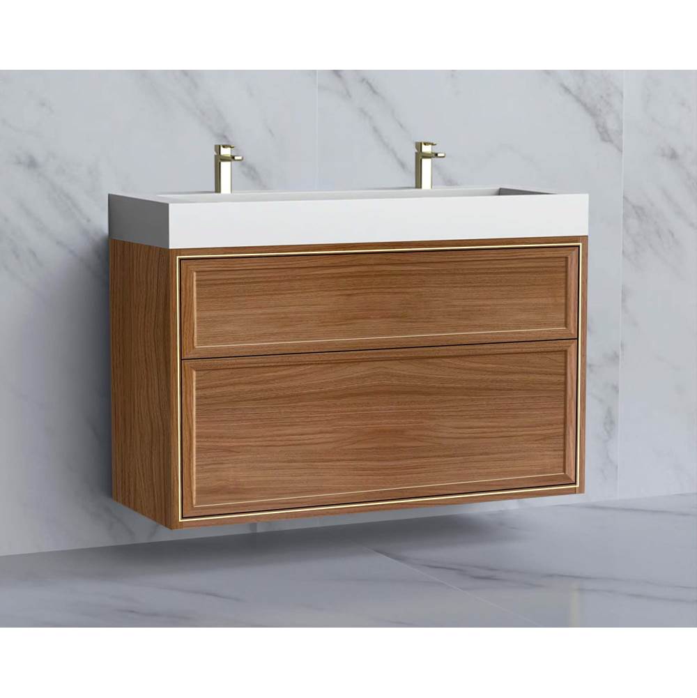 Madeli - Madeli Edge 48D'' Wall hung Vanity Cabinet in Natural Walnut/HW: No Handles - Inlay  Satin Brass(SB) - Natural Walnut With Satin Brass