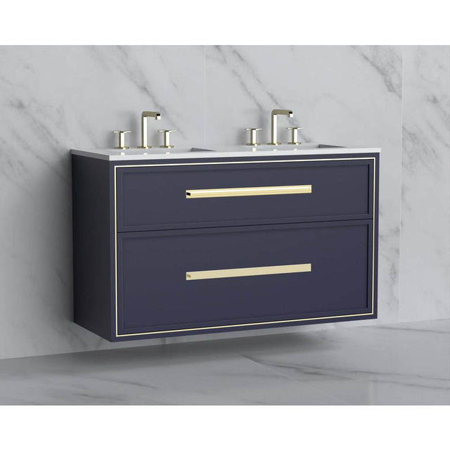 Madeli - Madeli Edge 48D'' Wall hung Vanity Cabinet in Sapphire/HW: Handles Satin Brass(SB) - Sapphire With Satin Brass