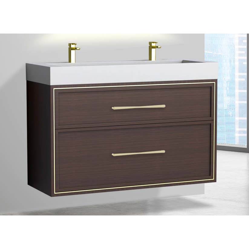 Madeli - Madeli Edge 48D'' Wall hung Vanity Cabinet in Walnut/HW: Handles Polished Nickel(PN) - Walnut With Polished Nickel