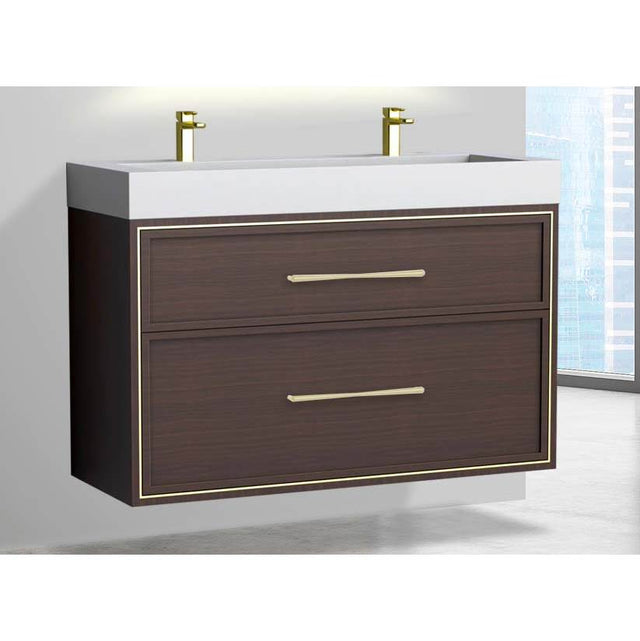 Madeli - Madeli Edge 48D'' Wall hung Vanity Cabinet in Walnut/HW: Handles Polished Nickel(PN) - Walnut With Polished Nickel