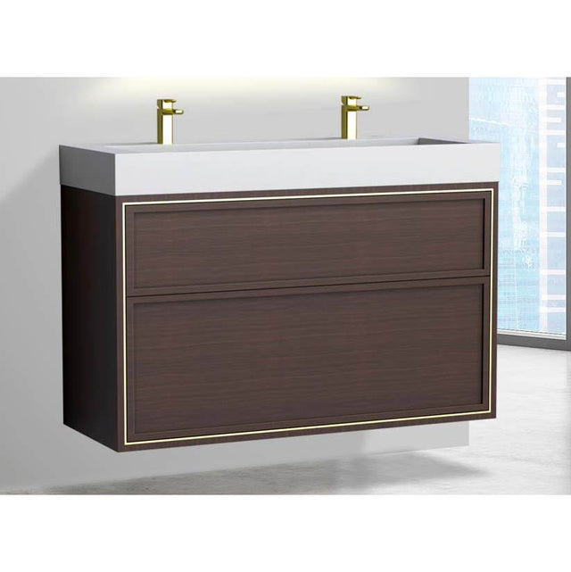 Madeli - Madeli Edge 48D'' Wall hung Vanity Cabinet in Walnut/HW: No Handles - Inlay  Satin Brass(SB) - Walnut With Satin Brass
