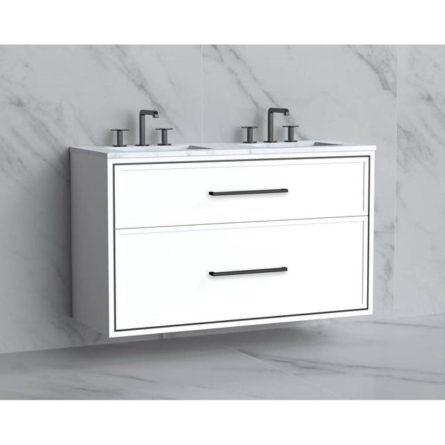 Madeli - Madeli Edge 48D'' Wall hung Vanity Cabinet in White/HW: Handles Satin Brass(SB) - White With Satin Brass