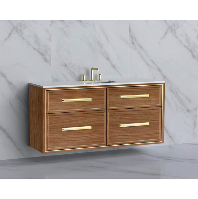 Madeli - Madeli Edge 60C'' Wall hung Vanity Cabinet in Natural Walnut/HW: Handles Polished Chrome(PC) - Natural Walnut With Polished Chrome