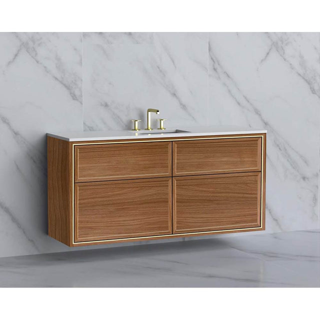 Madeli - Madeli Edge 60C'' Wall hung  Vanity Cabinet in Natural Walnut/HW: No Handles - Inlay  Polished Chrome(PC) - Natural Walnut With Polished Chrome