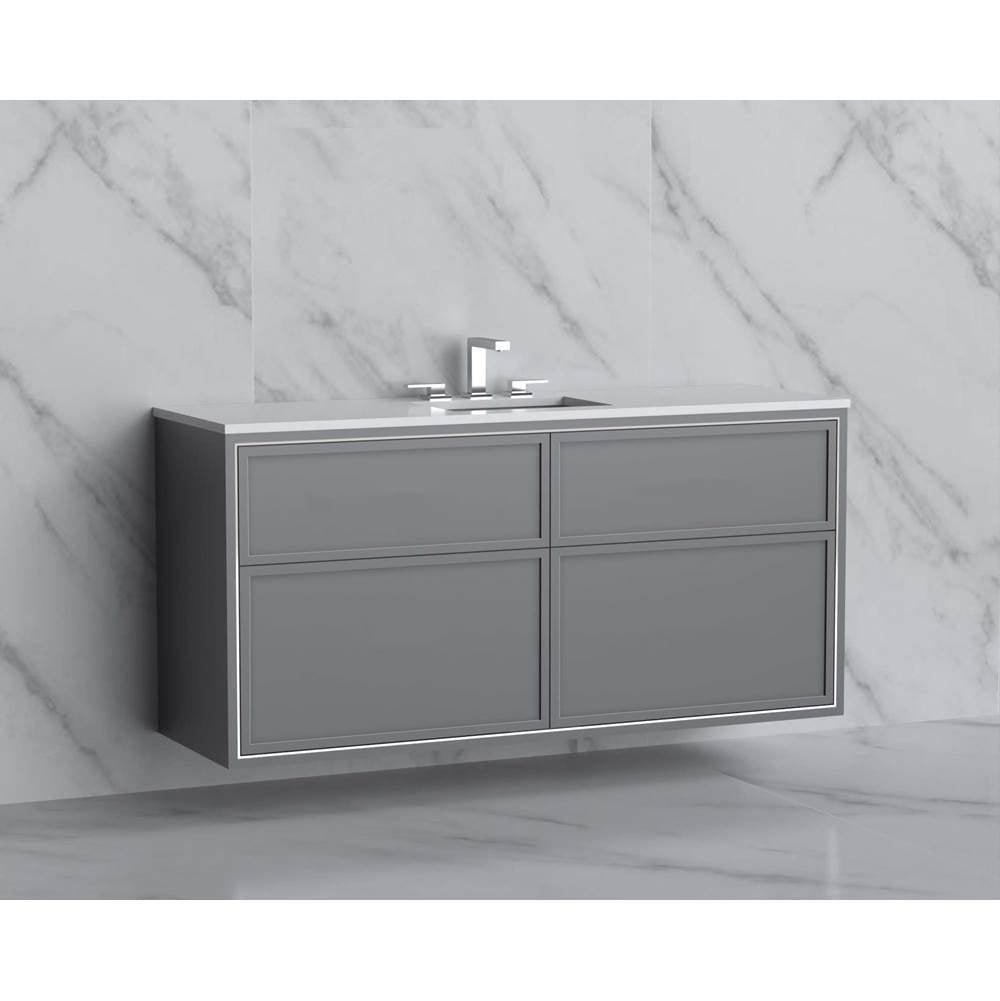 Madeli - Madeli Edge 60C'' Wall hung Vanity Cabinet in Studio Grey/HW: No Handles - Inlay  Polished Chrome(PC) - Studio Gray With Polished Chrome