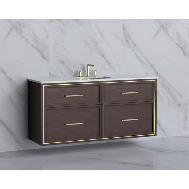 Madeli - Madeli Edge 60C'' Wall hung Vanity Cabinet in Walnut/HW: Handles Satin Brass(SB) - Walnut With Satin Brass