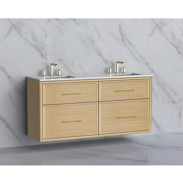 Madeli - Madeli Edge 60D'' Wall hung Vanity Cabinet in Natural Oak/HW: Handles Matte Black(MB) - Natural Oak With Matte Black