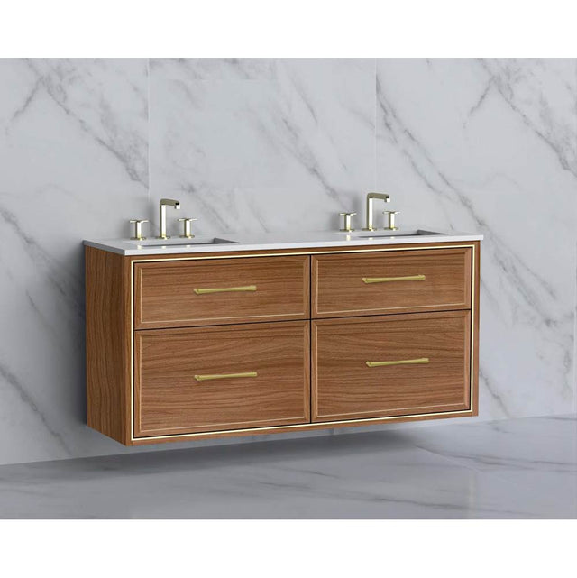 Madeli - Madeli Edge 60D'' Wall hung Vanity Cabinet in Natural Walnut/HW: Handles Brushed Nickel(BN) - Natural Walnut With Brushed Nickel