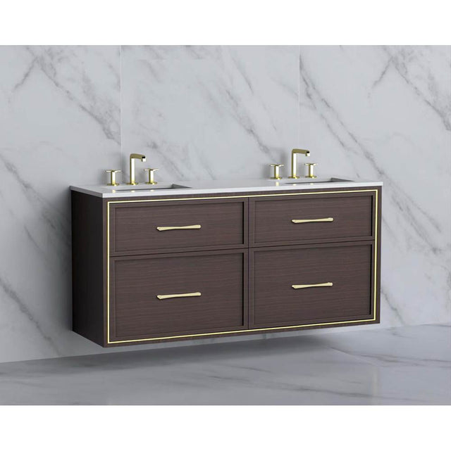 Madeli - Madeli Edge 60D'' Wall hung Vanity Cabinet in Walnut/HW: Handles Polished Nickel(PN) - Walnut With Polished Nickel