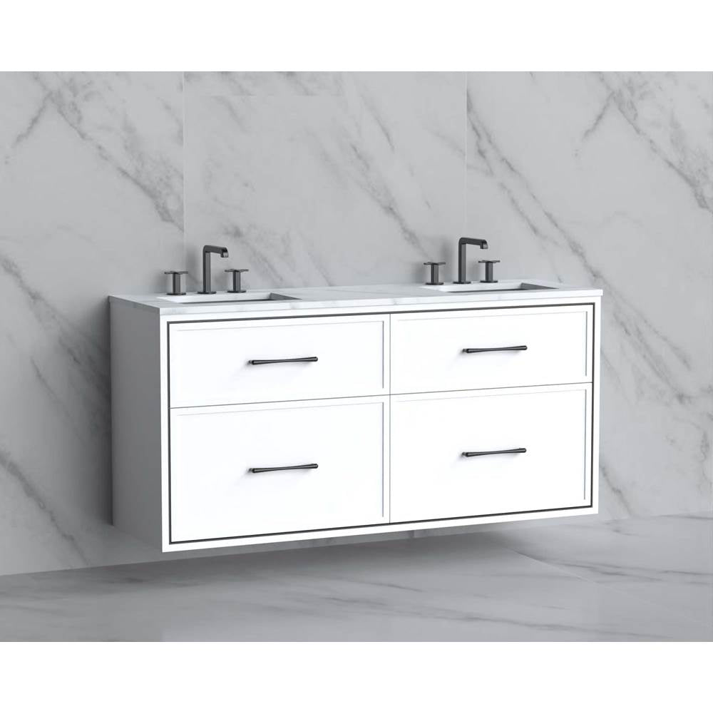 Madeli - Madeli Edge 60D'' Wall hung Vanity Cabinet in White/HW: Handles Brushed Nickel(BN) - White With Brushed Nickel