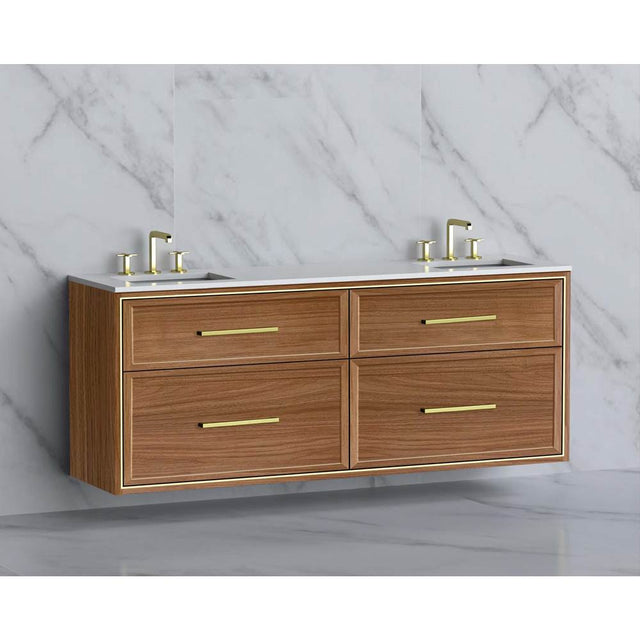 Madeli - Madeli Edge 72'' Wall hung Vanity Cabinet in Natural Walnut/HW: Handles Satin Brass(SB) - Natural Walnut With Satin Brass