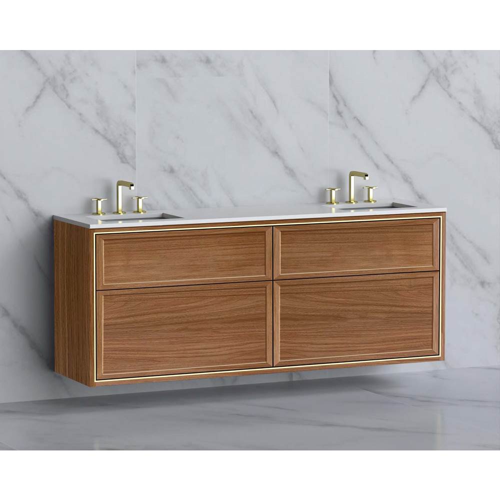 Madeli - Madeli Edge 72'' Wall hung Vanity Cabinet in Natural Walnut/HW: No Handles - Inlay  Brushed Nickel(BN) - Natural Walnut With Brushed Nickel
