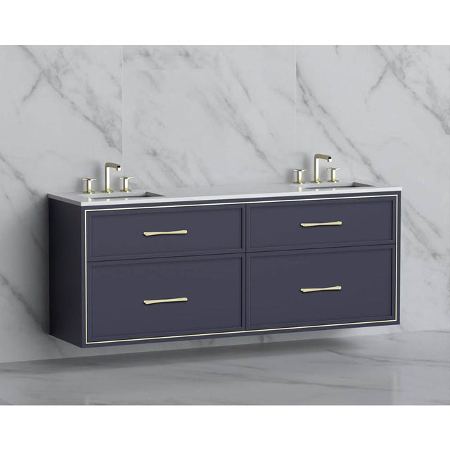 Madeli - Madeli Edge 72'' Wall hung Vanity Cabinet in Sapphire/HW: Handles Satin Brass(SB) - Sapphire With Satin Brass