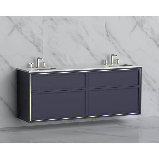 Madeli - Madeli Edge 72'' Wall hung Vanity Cabinet in Sapphire/HW: No Handles - Inlay  Satin Brass(SB) - Sapphire With Satin Brass