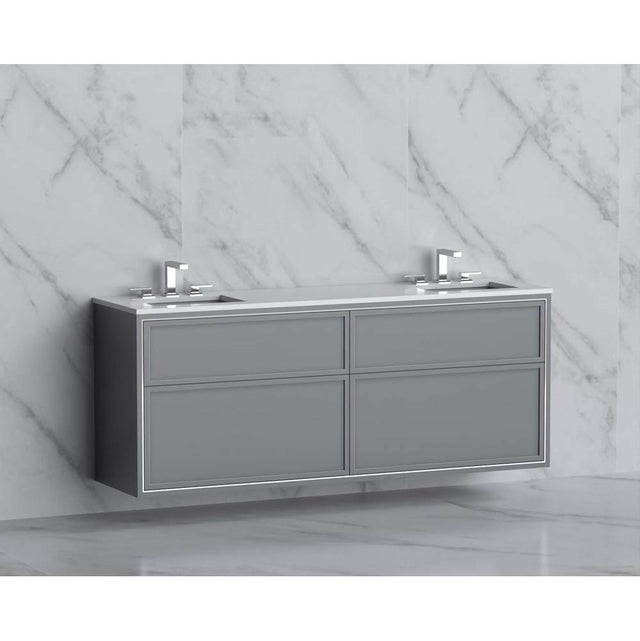Madeli - Madeli Edge 72'' Wall hung Vanity Cabinet in Studio Grey/HW: No Handles - Inlay  Polished Chrome(PC) - Studio Gray With Polished Chrome