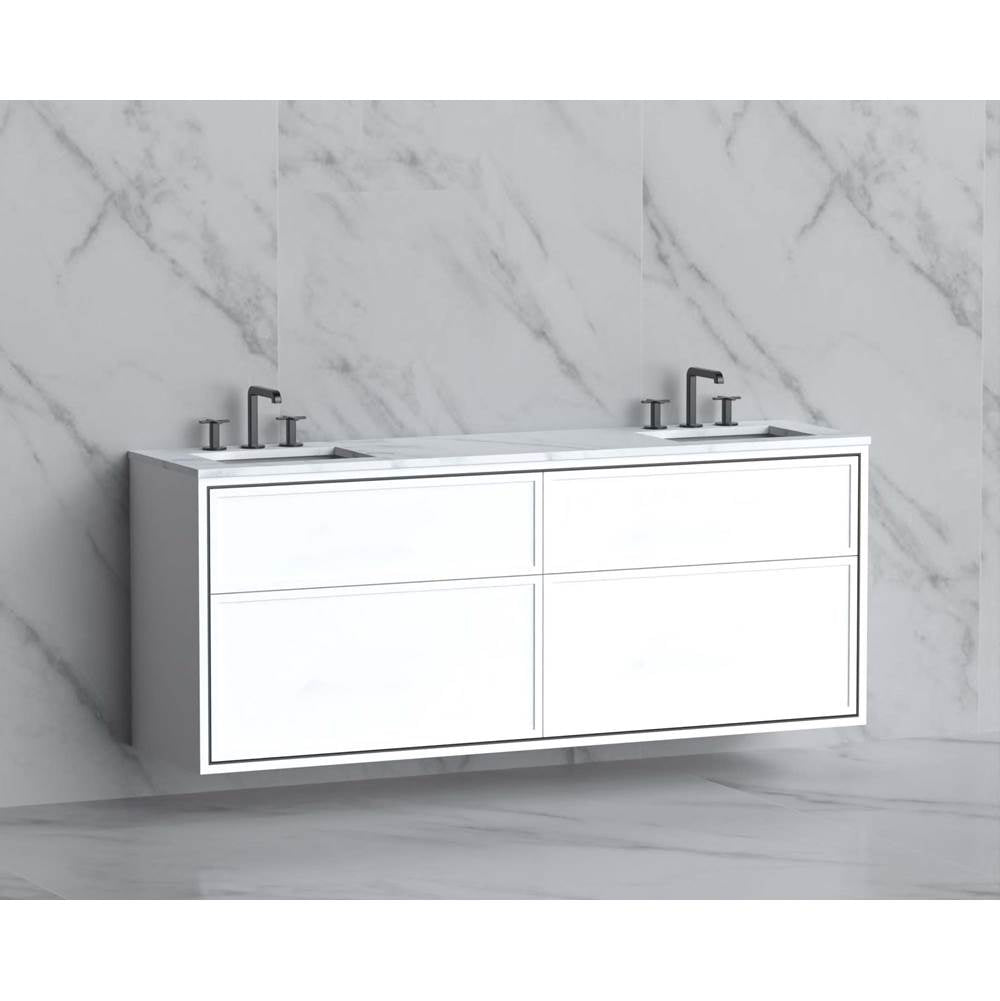 Madeli - Madeli Edge 72'' Wall hung Vanity Cabinet in White/HW: No Handles - Inlay  Brushed Nickel(BN) - White With Brushed Nickel