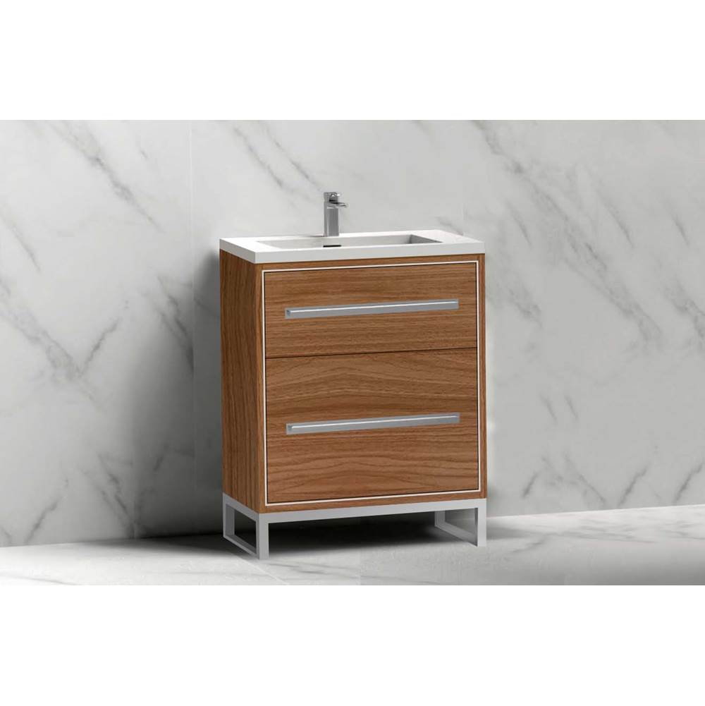 Madeli - Madeli Pinnacle 24'' Free standing Vanity Cabinet in Natural Walnut/HW: Brushed Nickel(BN) - Natural Walnut With Brushed Nickel