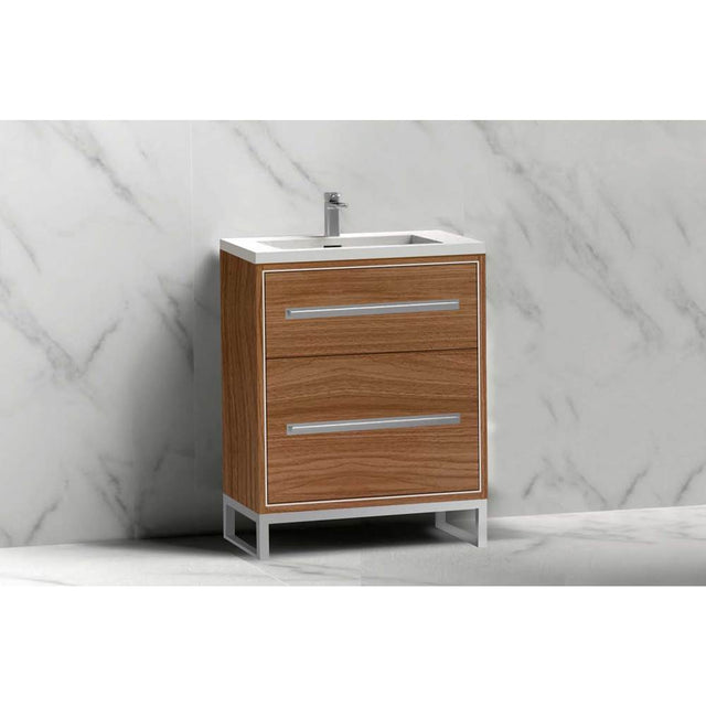 Madeli - Madeli Pinnacle 24'' Free standing Vanity Cabinet in Natural Walnut/HW: Matte Black(MB) - Natural Walnut With Matte Black
