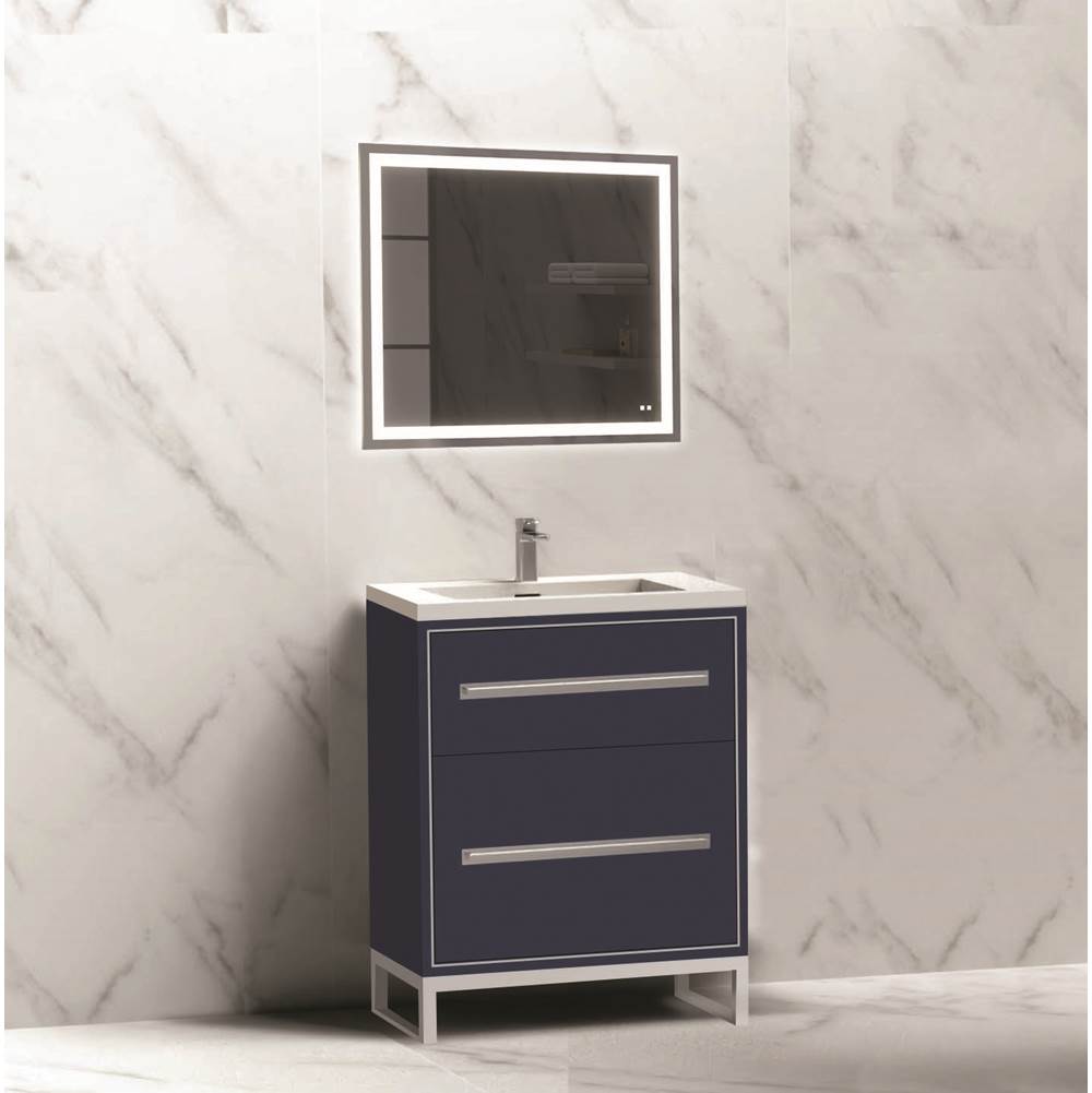 Madeli - Madeli Pinnacle 24'' Free standing Vanity Cabinet in Sapphire/HW: Polished Nickel(PN) - Sapphire With Polished Nickel
