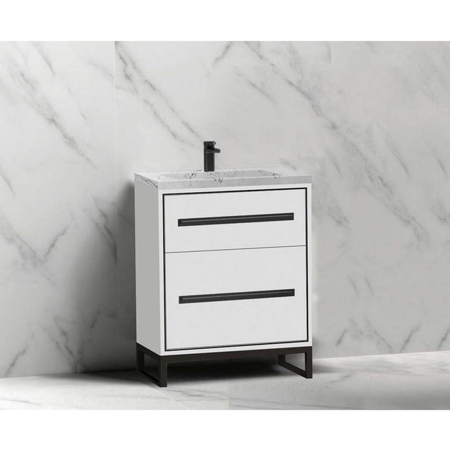 Madeli - Madeli Pinnacle 24'' Free standing Vanity Cabinet in White/HW: Matte Black(MB) - White With Matte Black