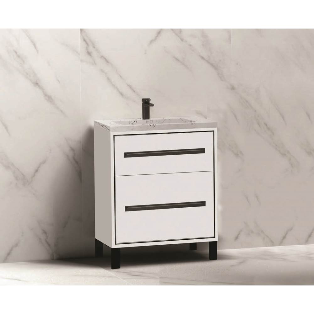 Madeli - Madeli Pinnacle 24'' Free standing Vanity Cabinet in White/HW: Satin Brass(SB) - White With Satin Brass