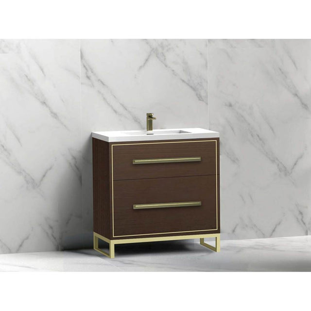 Madeli - Madeli Pinnacle 30'' Free standing Vanity Cabinet in Walnut/HW: Polished Nickel(PN) - Walnut With Polished Nickel