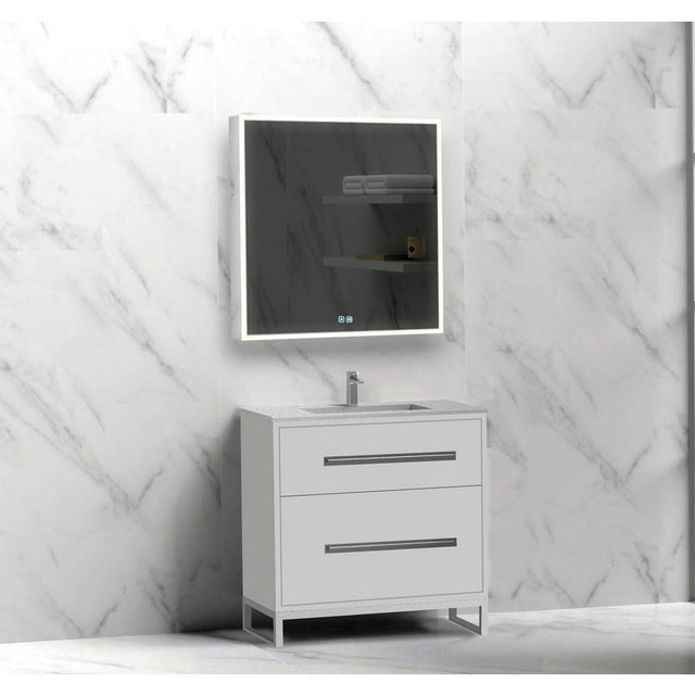 Madeli - Madeli Pinnacle 30'' Free standing Vanity Cabinet in White/HW: Brushed Nickel(BN) - White With Brushed Nickel