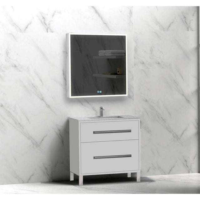 Madeli - Madeli Pinnacle 30'' Free standing Vanity Cabinet in White/HW: Satin Brass(SB) - White With Satin Brass