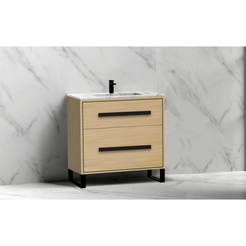 Madeli - Madeli Pinnacle 30'' Free standing Vanity Cabinet in Natural Oak/HW: Satin Brass(SB) - Natural Oak With Satin Brass