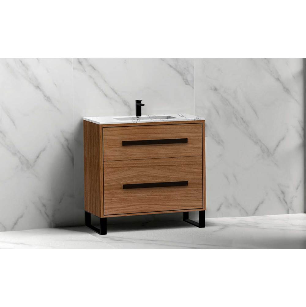 Madeli - Madeli Pinnacle 30'' Free standing Vanity Cabinet in Natural Walnut/HW: Brushed Nickel(BN) - Natural Walnut With Brushed Nickel