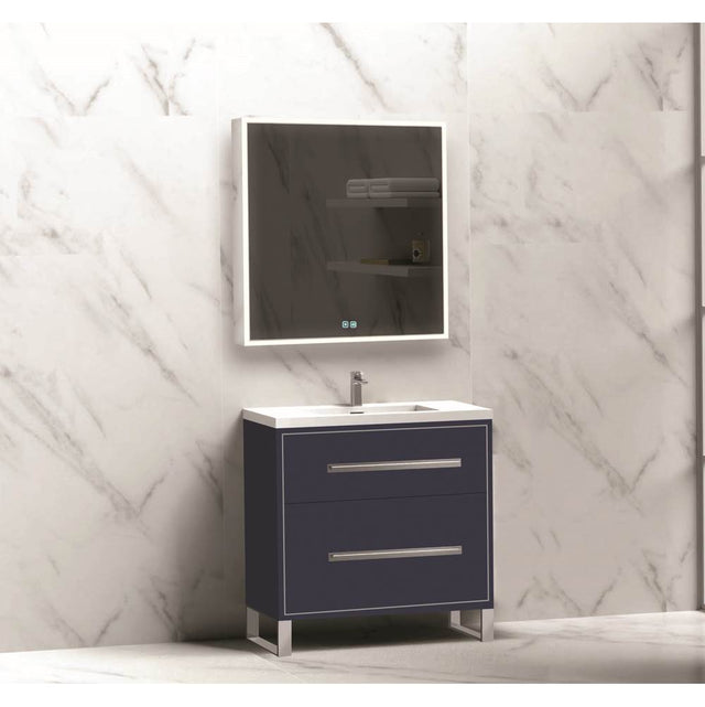 Madeli - Madeli Pinnacle 30'' Free standing Vanity Cabinet in Sapphire/HW: Brushed Nickel(BN) - Sapphire With Brushed Nickel