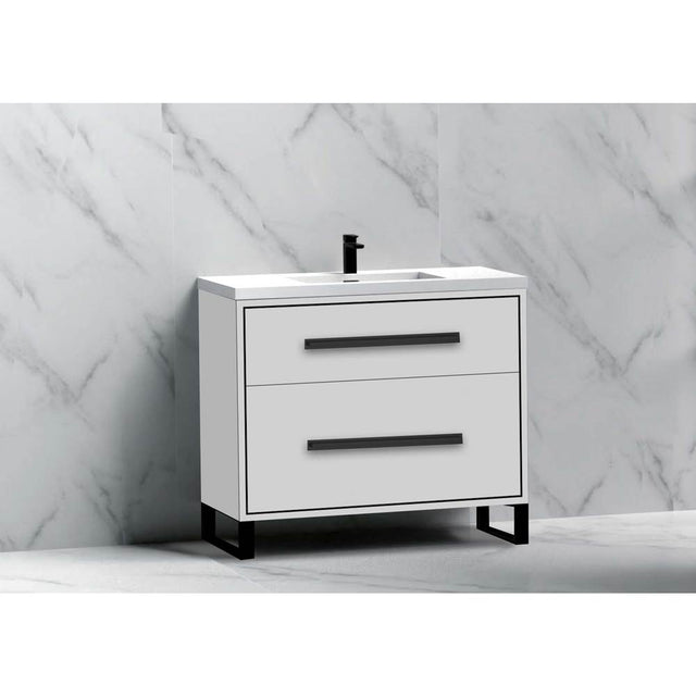 Madeli - Madeli Pinnacle 36'' Free standing Vanity Cabinet in White/HW: Polished Nickel(PN) - White With Polished Nickel