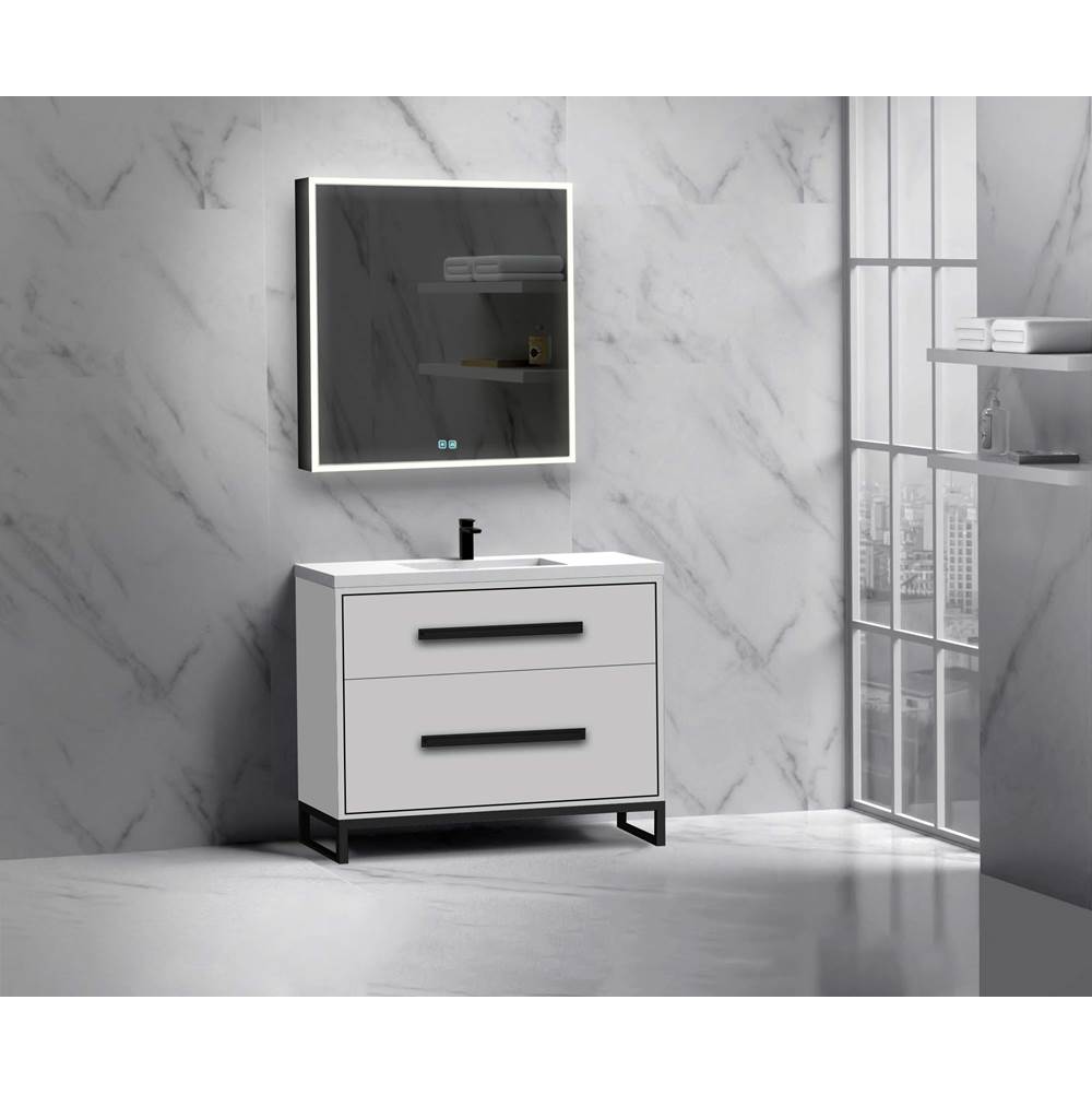 Madeli - Madeli Pinnacle 42'' Free standing Vanity Cabinet in White/HW: Polished Nickel(PN) - White With Polished Nickel