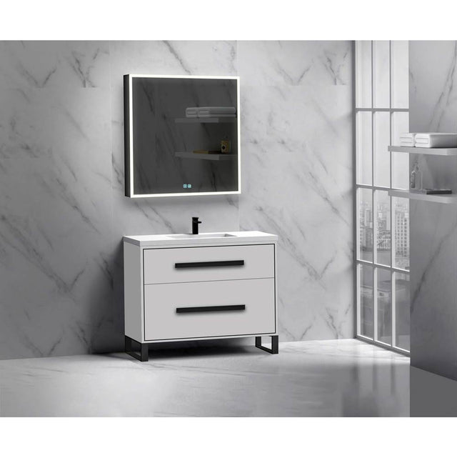 Madeli - Madeli Pinnacle 42'' Free standing Vanity Cabinet in White/HW: Polished Nickel(PN) - White With Polished Nickel