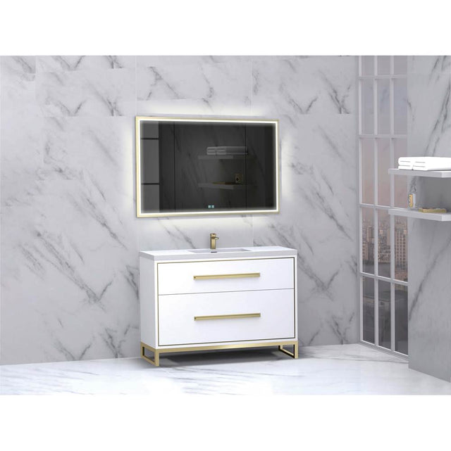 Madeli - Madeli Pinnacle 48C'' Free standing Vanity Cabinet in White/HW: Polished Nickel(PN) - White With Polished Nickel
