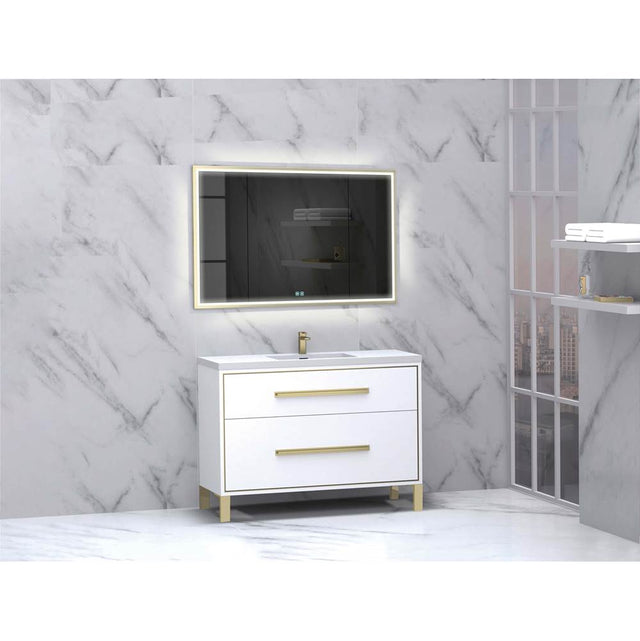 Madeli - Madeli Pinnacle 48C'' Free standing Vanity Cabinet in White/HW: Satin Brass(SB) - White With Satin Brass