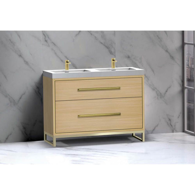 Madeli - Madeli Pinnacle 48D'' Free standing Vanity Cabinet in Natural Oak/HW: Satin Brass(SB) - Natural Oak With Satin Brass